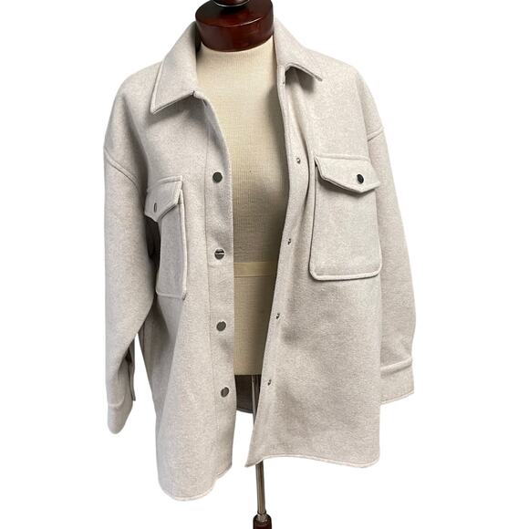 Zara Womens Shacket Snap Front Cozy Size Large Relaxed Minimalist Cabincore - Picture 1 of 5